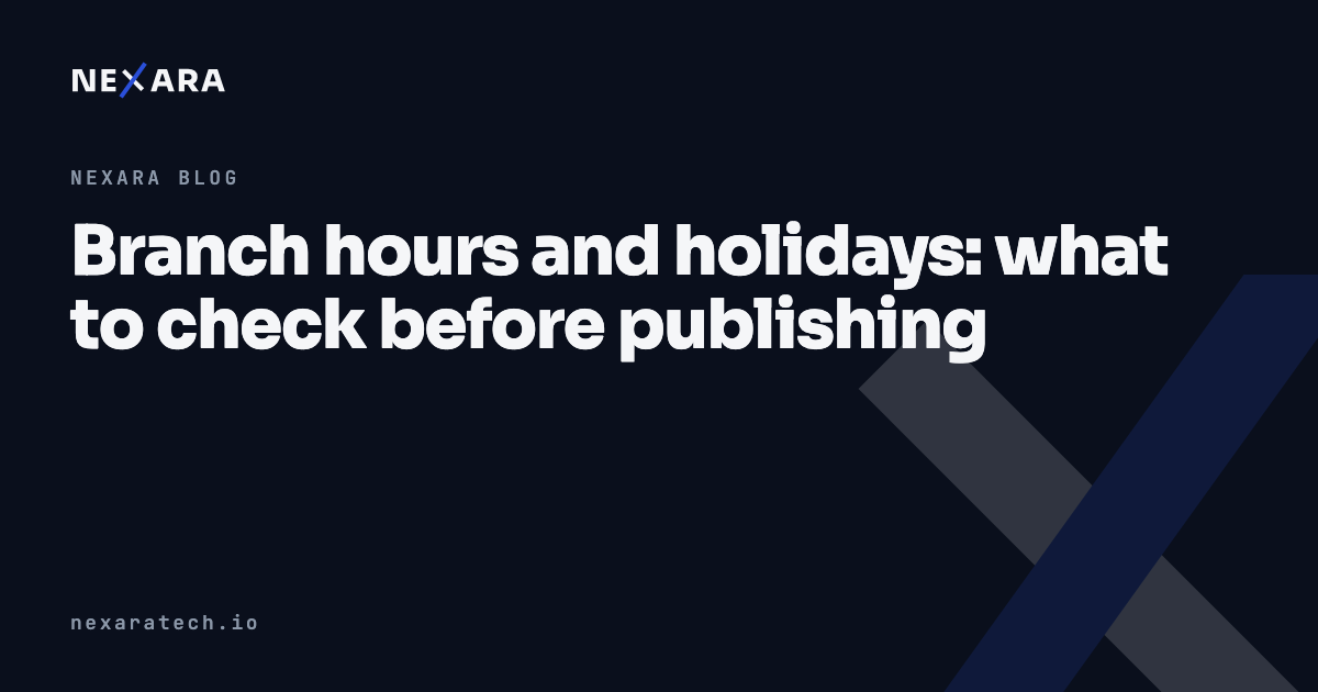 Branch hours, holidays and 'closed now' without a phone call