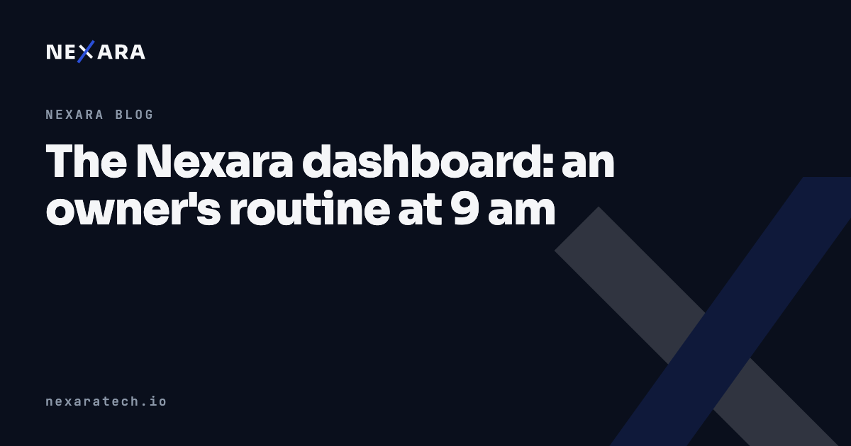 The Nexara dashboard home: what an owner sees at 9 am